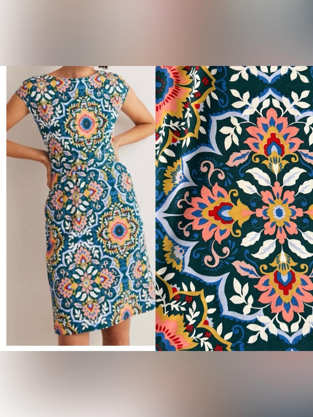 Boden Florrie Jersey Dress US 8L Floral Geometric Pockets Resort Chic Cotton NEW